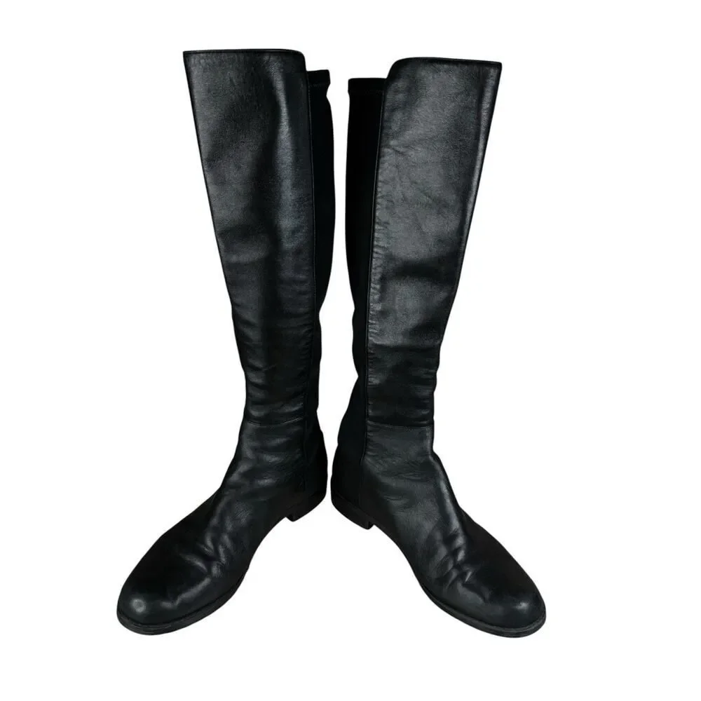 Stuart Weitzman 5050 Over The Knee Boots Black Leather Stretch Back US 6